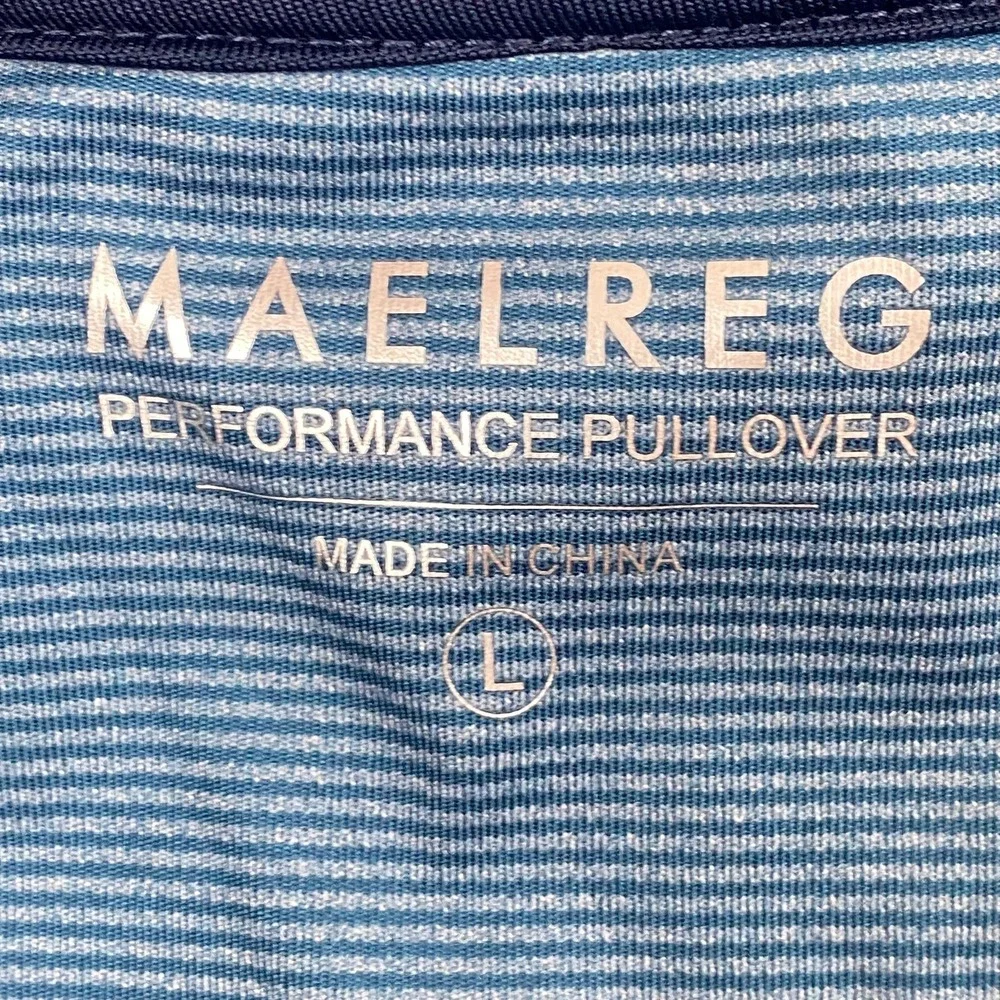 Maelreg Mens Large Performance Pullover Blue Striped Quarter Zip Long Sleeve